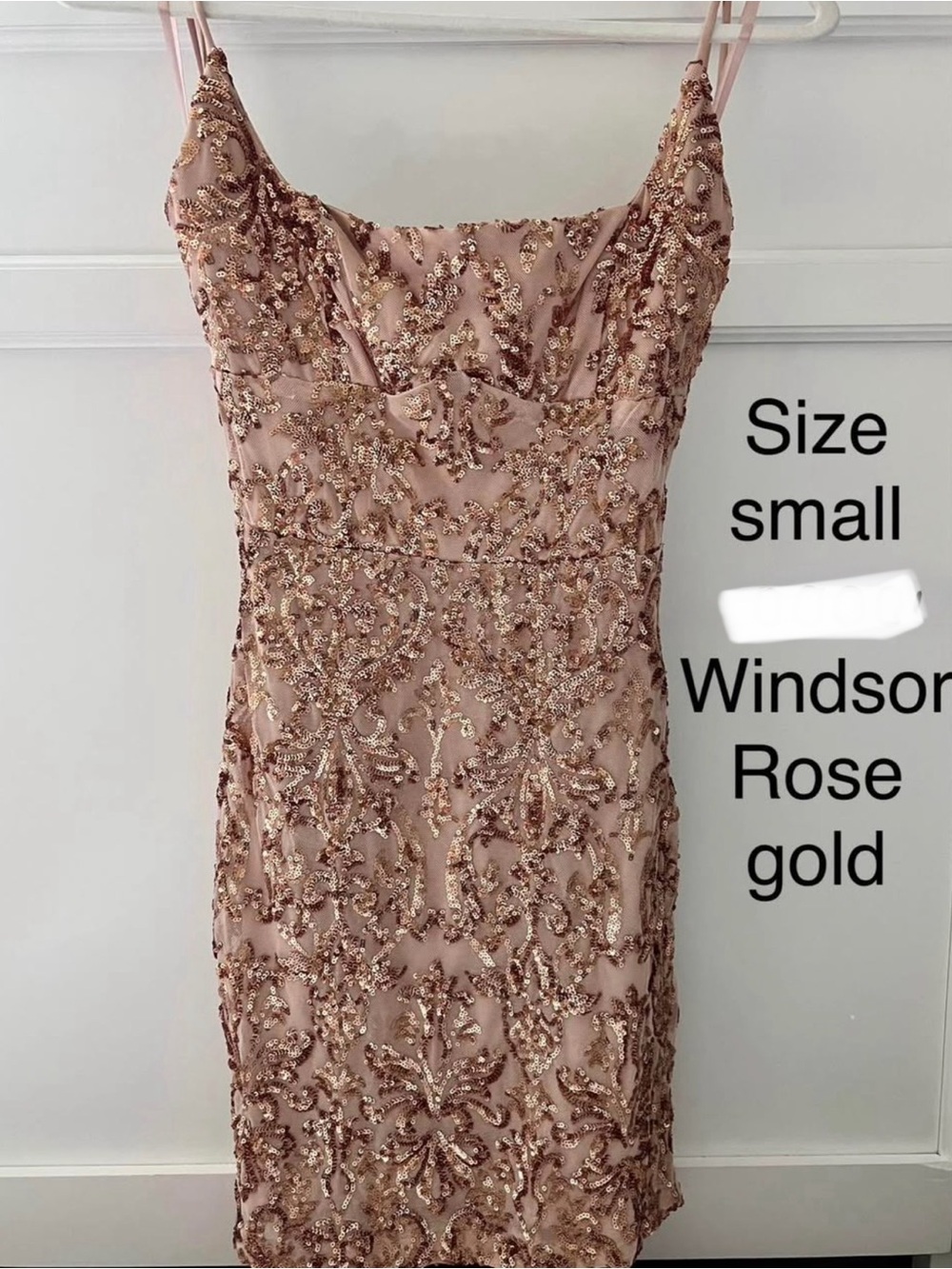 Windsor Rose Gold Beaded Spaghetti Strap Dress